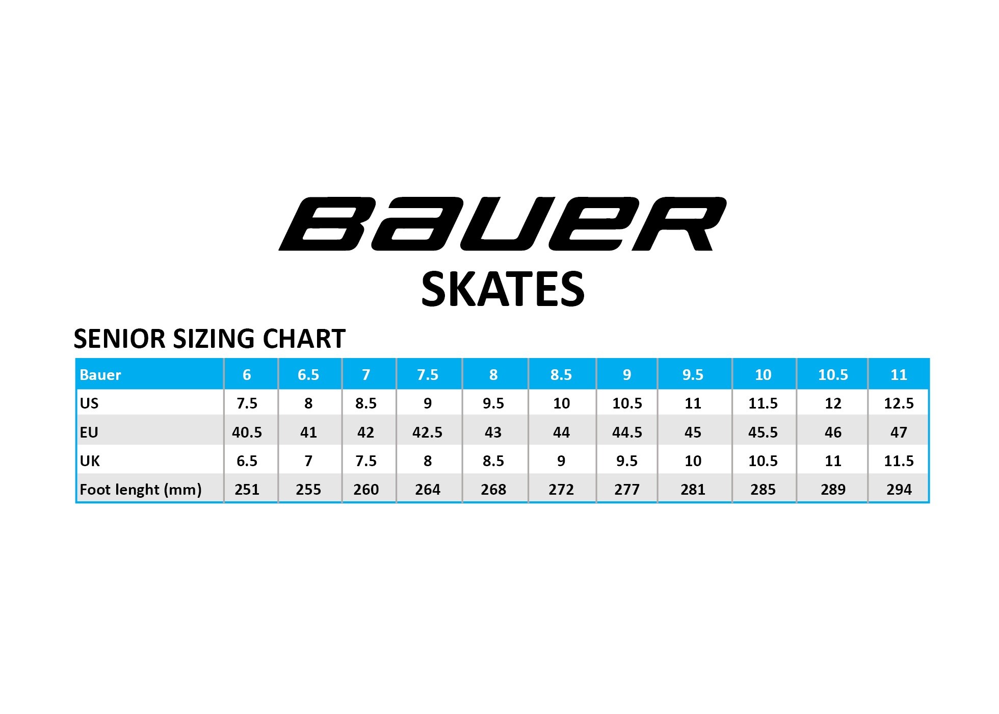 Bauer Skate Blade Size Chart