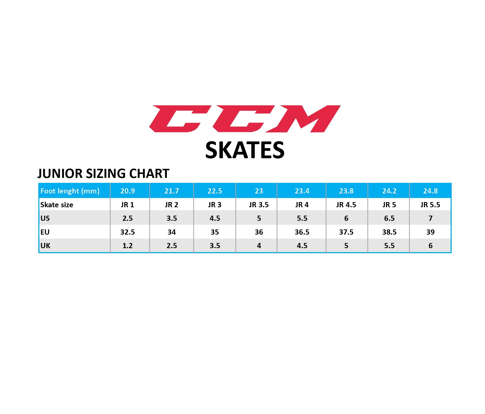 Skate Size Chart Canada