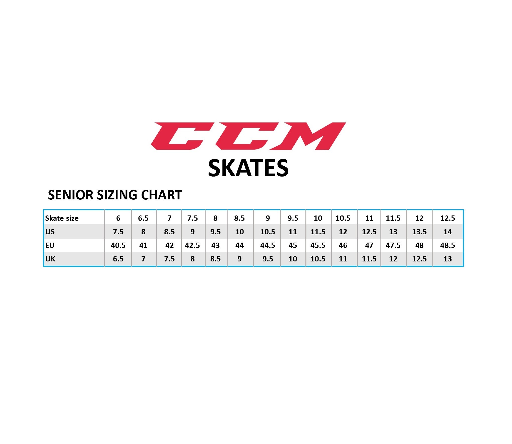 Hockey Skates Size Chart